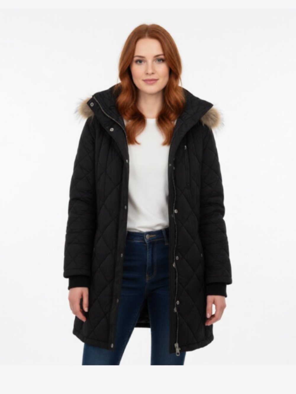 Banana Republic quilted jacket,hooded parka style with a faux fur trim M